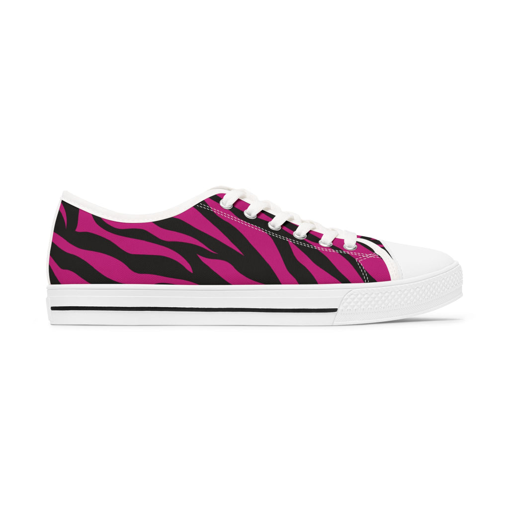 Black White Zebra Print Women's Low Top Sneakers | Animal Stripe Canvas Shoes