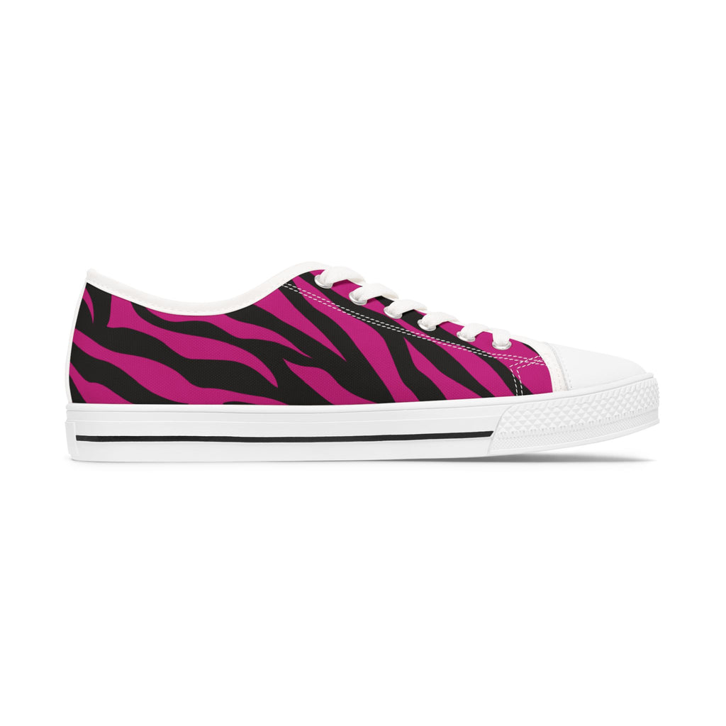 Black White Zebra Print Women's Low Top Sneakers | Animal Stripe Canvas Shoes