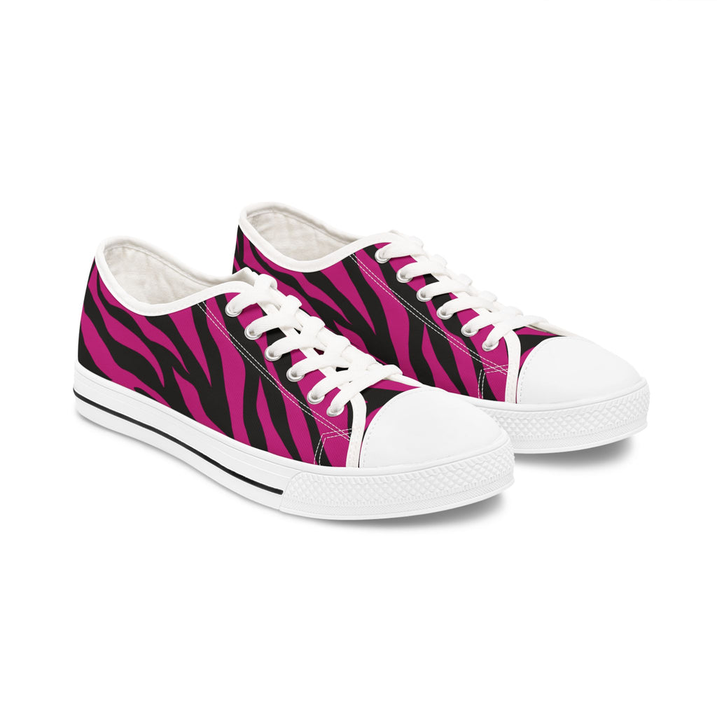 Black White Zebra Print Women's Low Top Sneakers | Animal Stripe Canvas Shoes