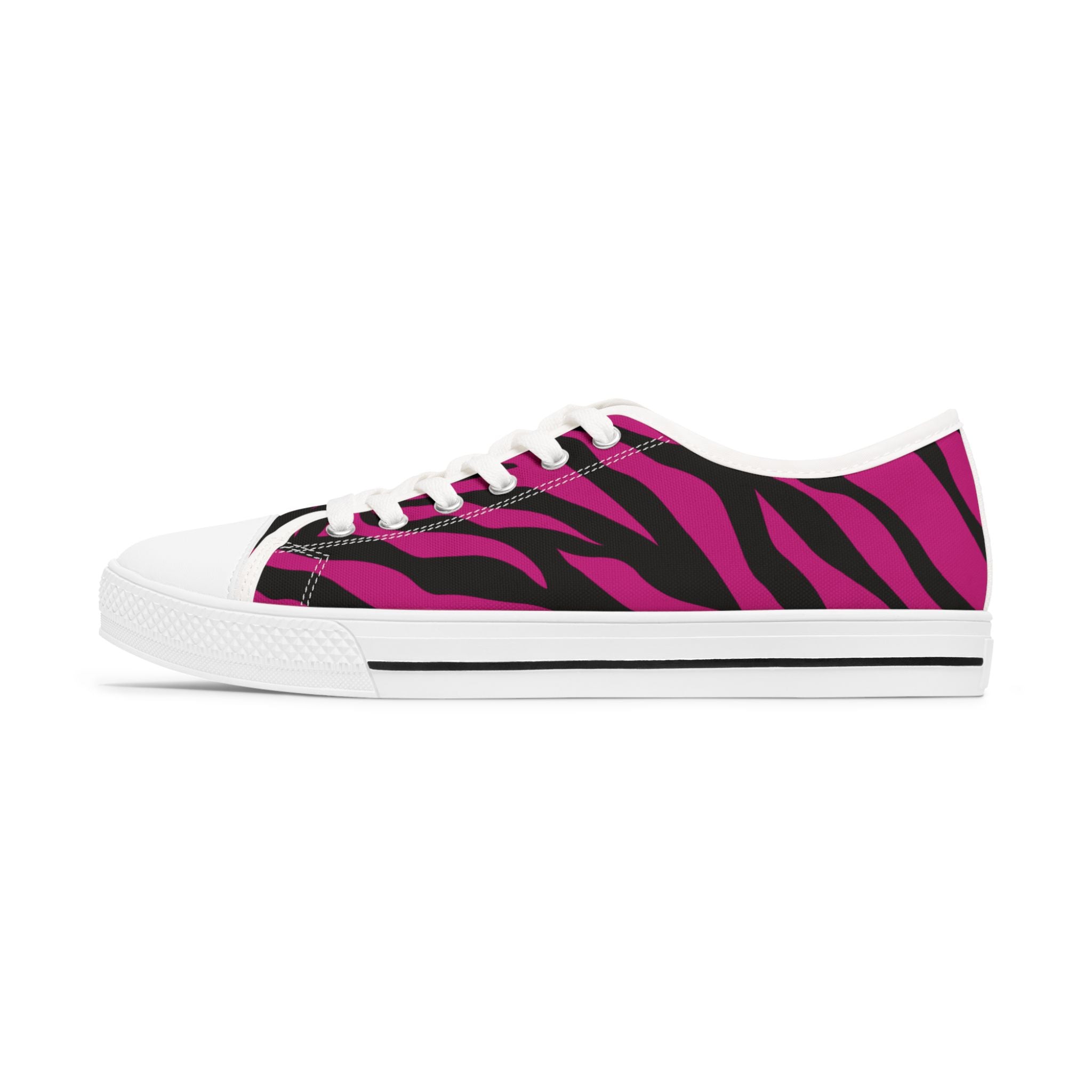 Black White Zebra Print Women's Low Top Sneakers | Animal Stripe Canvas Shoes